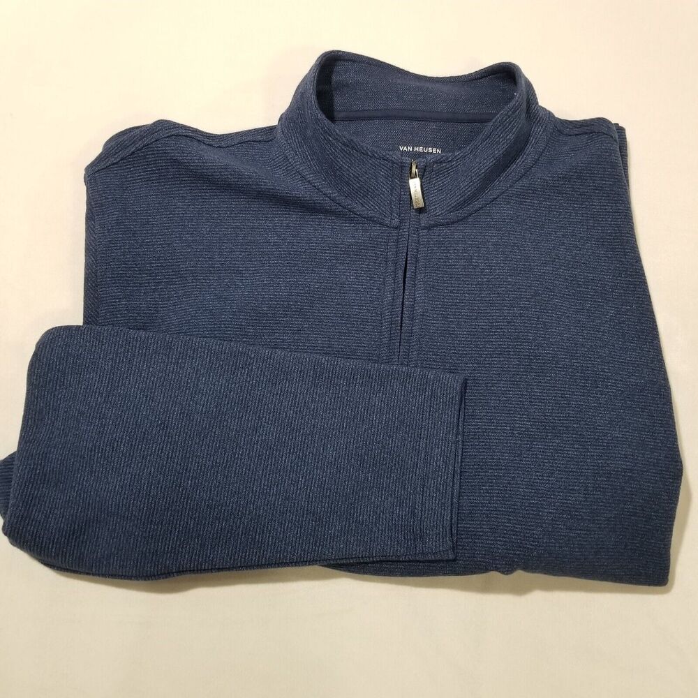 Van Heusen Mens Size XXL 1/4 Zip Pullover Navy Long Sleeve Sweater Sweatshirt